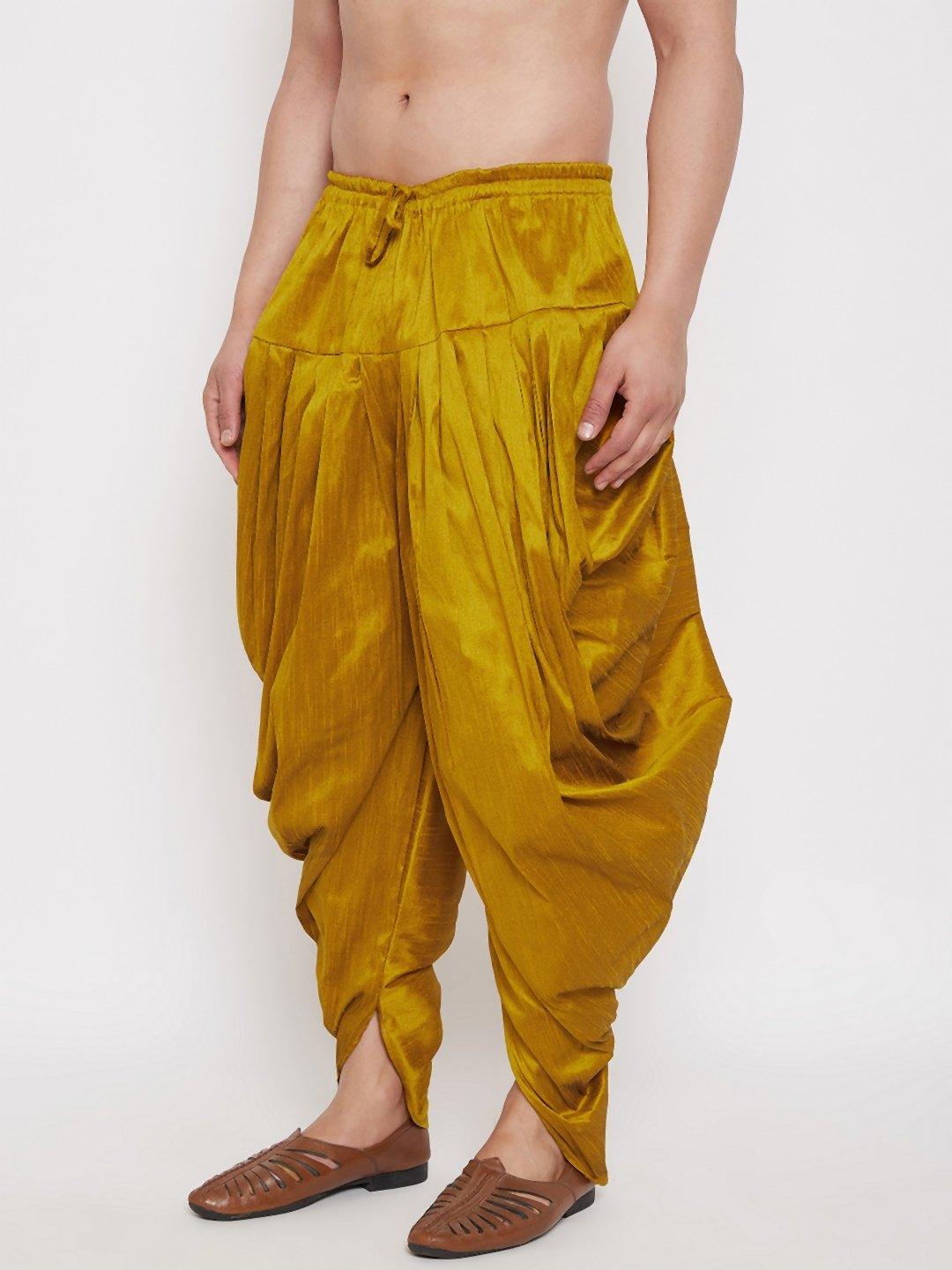 Men's Mustard Cowl Dhoti - Vastramay - Indiakreations