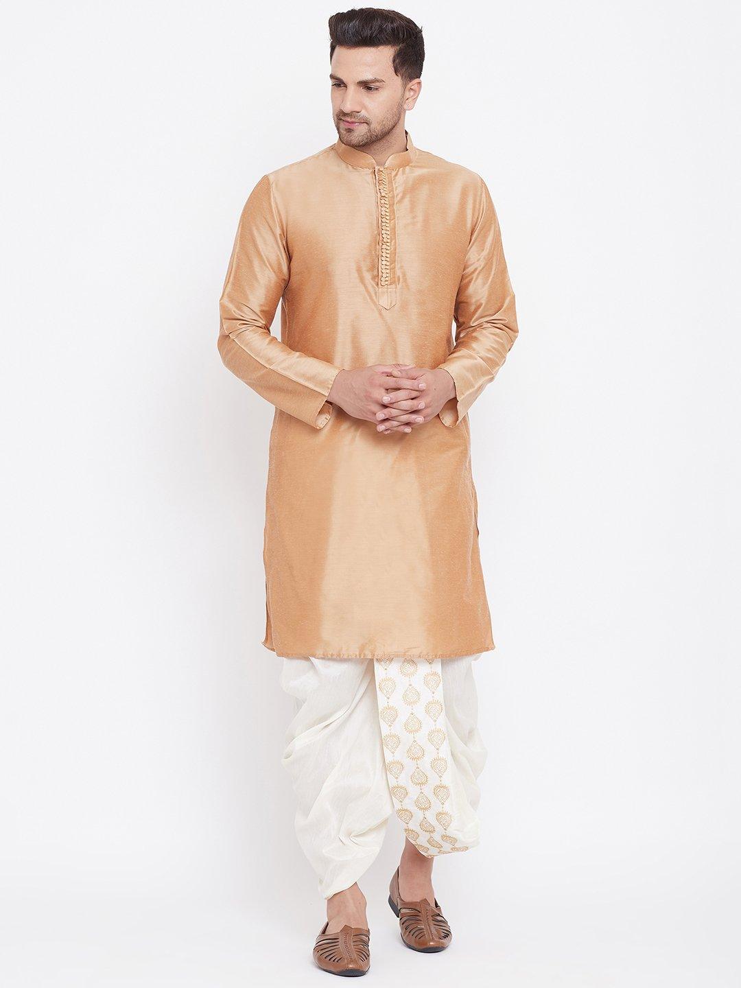 Men's Cream Silk Blend Embroidered Dhoti - Vastramay - Indiakreations