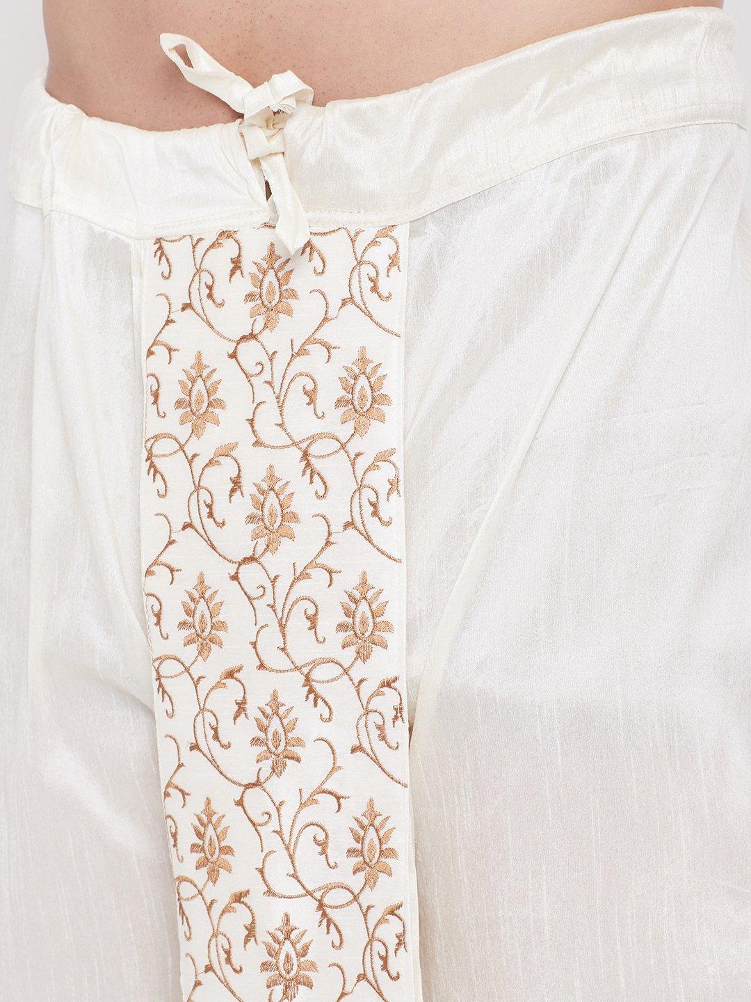 Men's Cream Silk Blend Embroidered Dhoti - Vastramay - Indiakreations