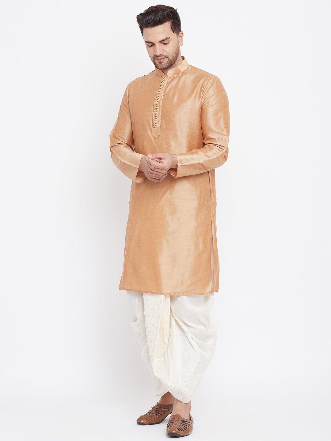 Men's Cream Silk Blend Embroidered Dhoti - Vastramay - Indiakreations