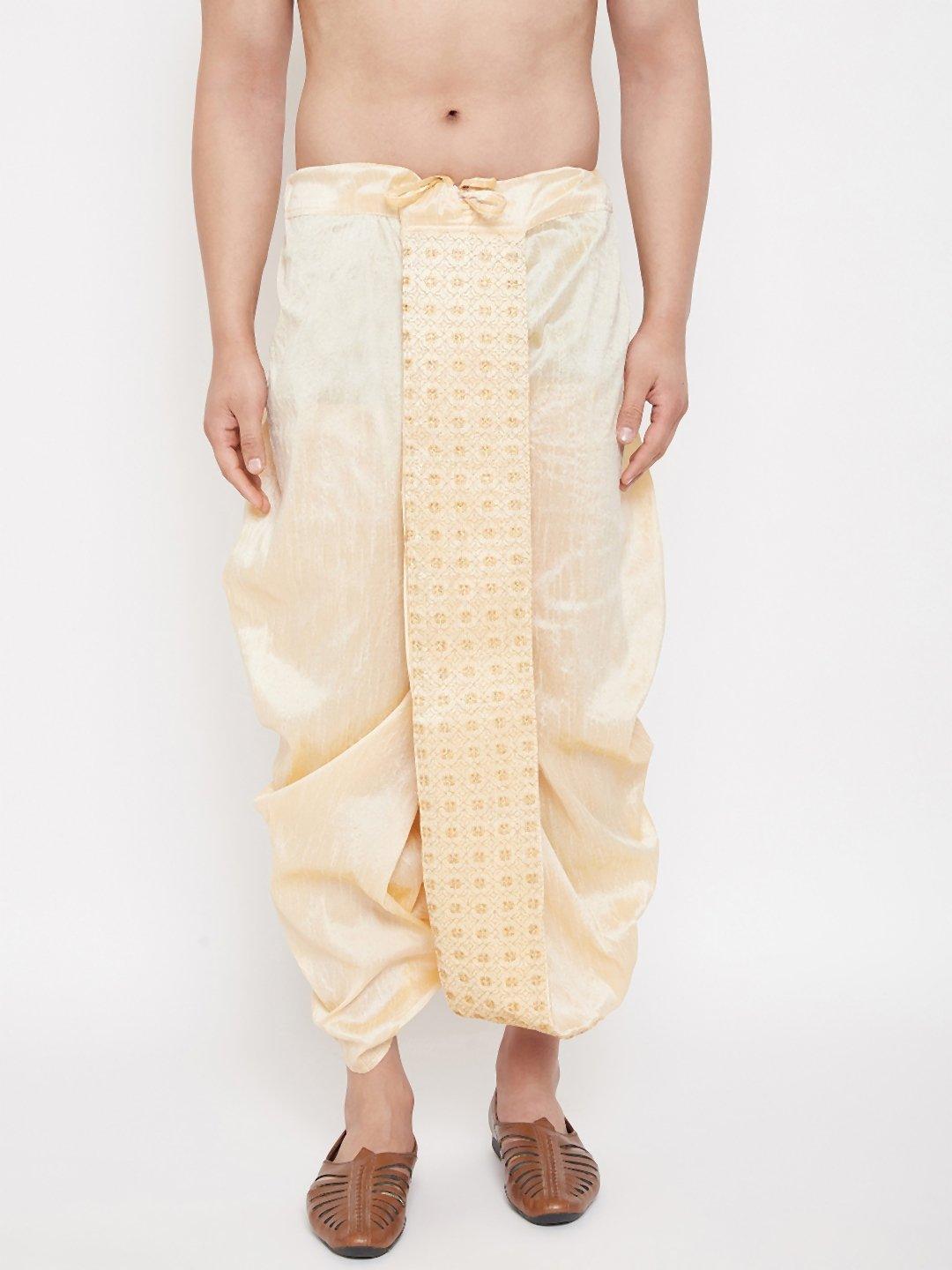 Men's Gold Embroidred Dhoti - Vastramay - Indiakreations