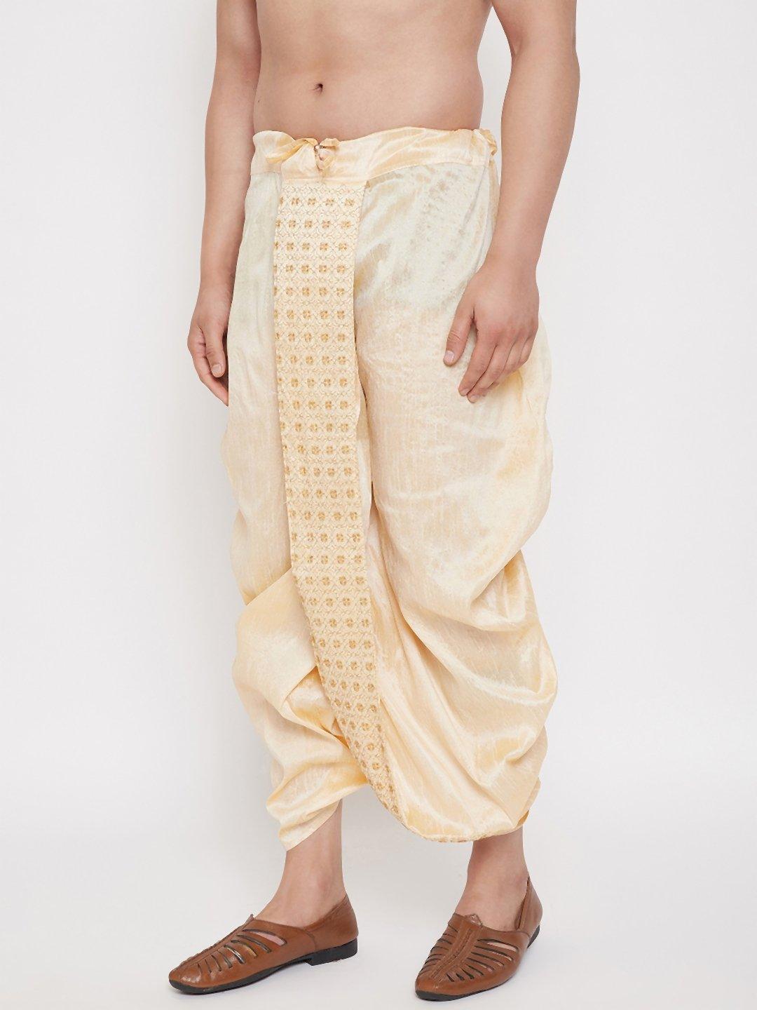 Men's Gold Embroidred Dhoti - Vastramay - Indiakreations