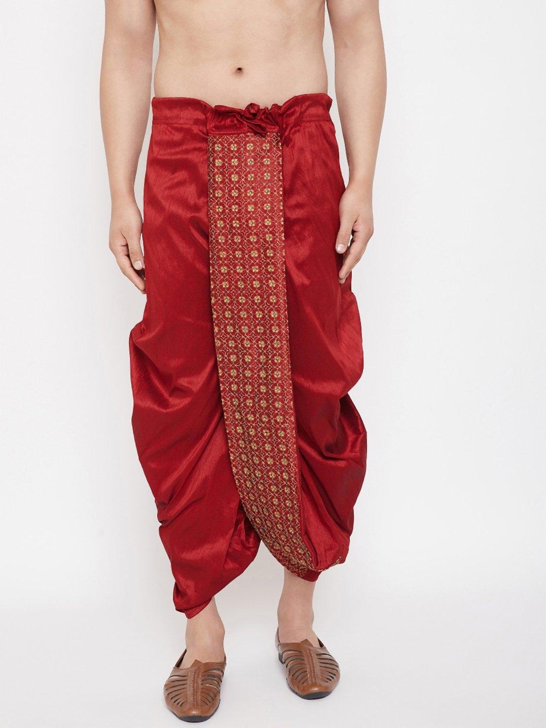 Men's Maroon Embroidred Dhoti - Vastramay - Indiakreations