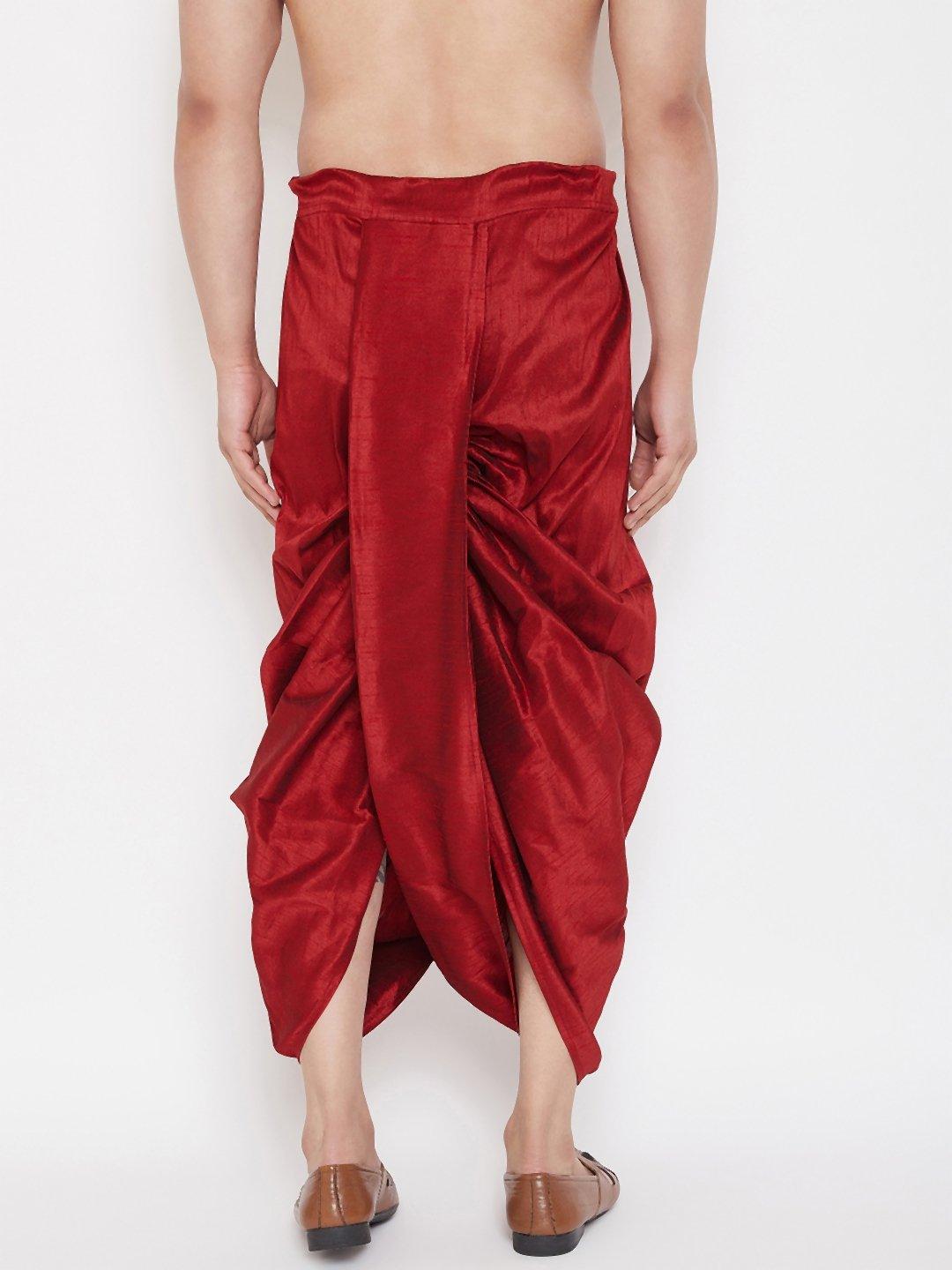 Men's Maroon Embroidred Dhoti - Vastramay - Indiakreations