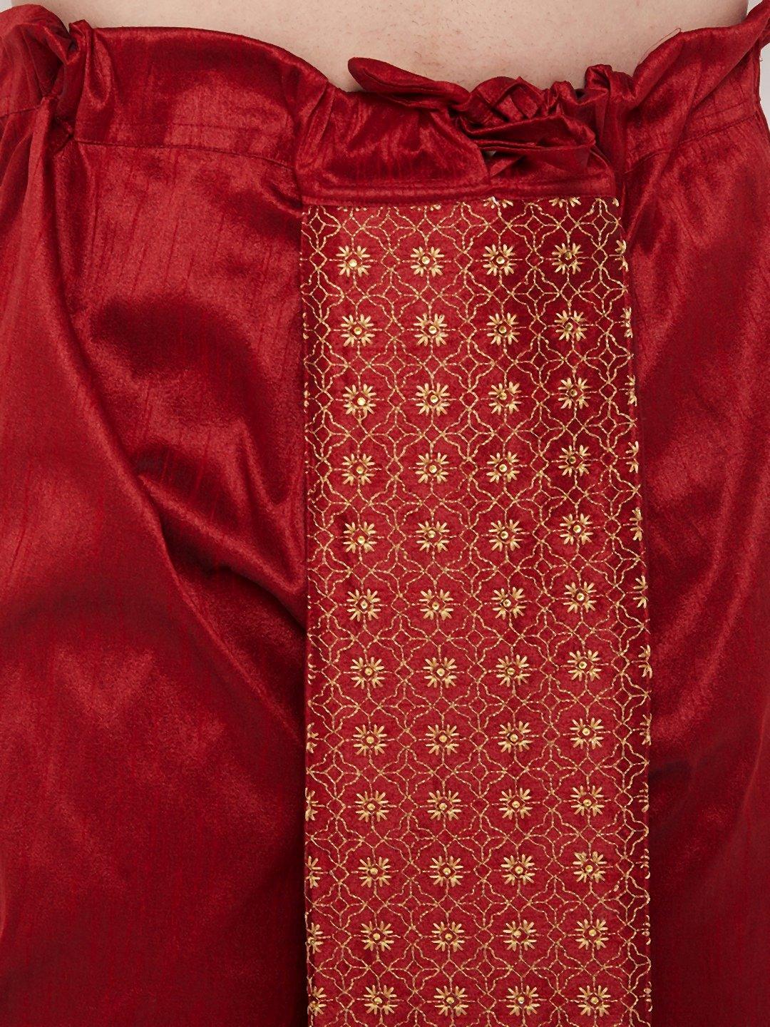 Men's Maroon Embroidred Dhoti - Vastramay - Indiakreations