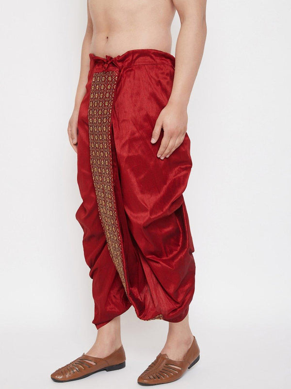 Men's Maroon Embroidred Dhoti - Vastramay - Indiakreations