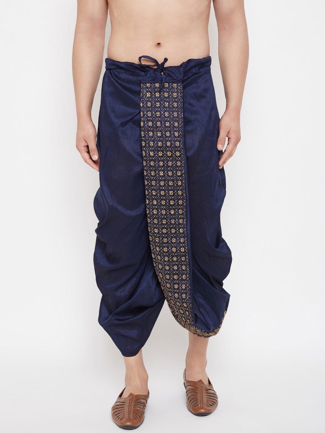 Men's Navy Blue Embroidred Dhoti - Vastramay - Indiakreations