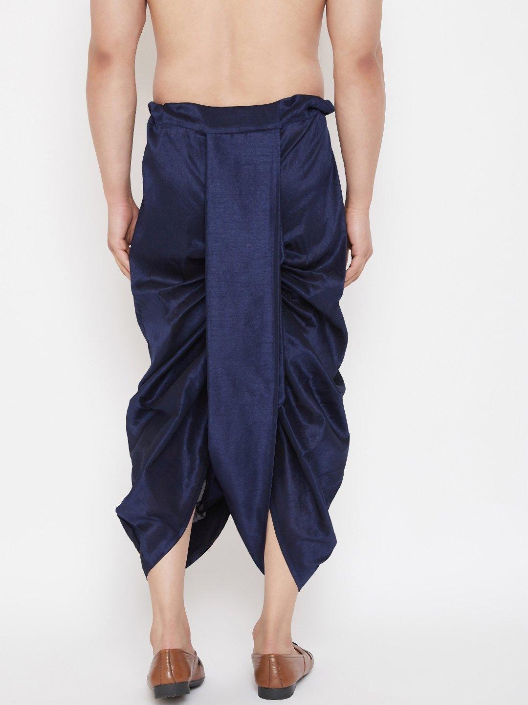 Men's Navy Blue Embroidred Dhoti - Vastramay - Indiakreations