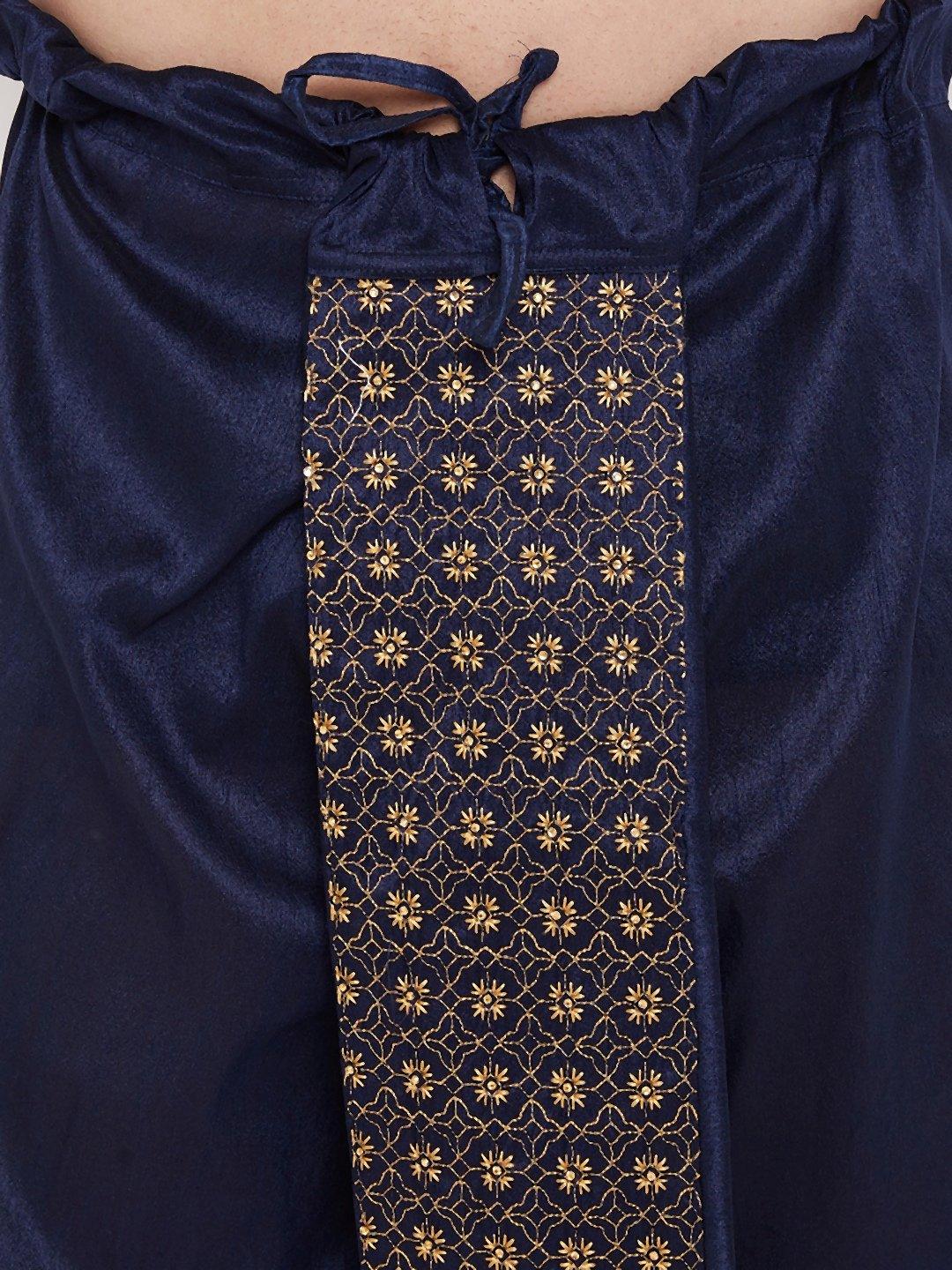 Men's Navy Blue Embroidred Dhoti - Vastramay - Indiakreations