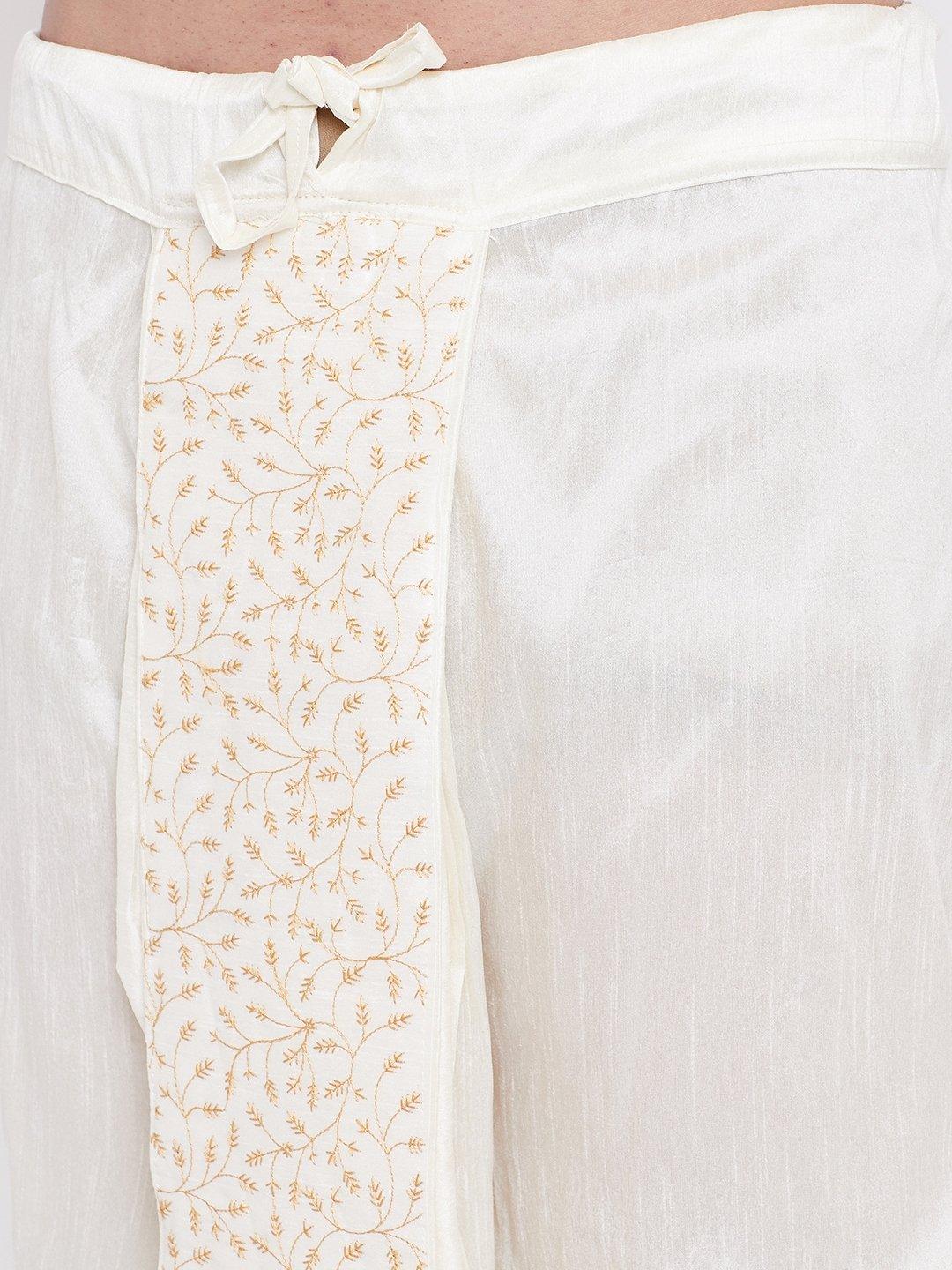 Men's Cream Silk Blend Embroidered Dhoti - Vastramay - Indiakreations