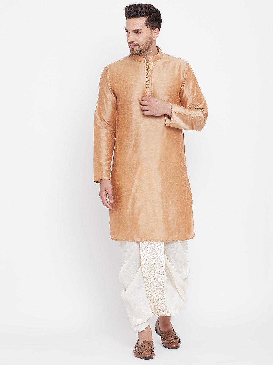 Men's Cream Silk Blend Embroidered Dhoti - Vastramay - Indiakreations