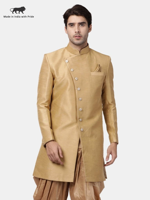 Men's Beige Silk Blend Sherwani Only Top - Vastramay