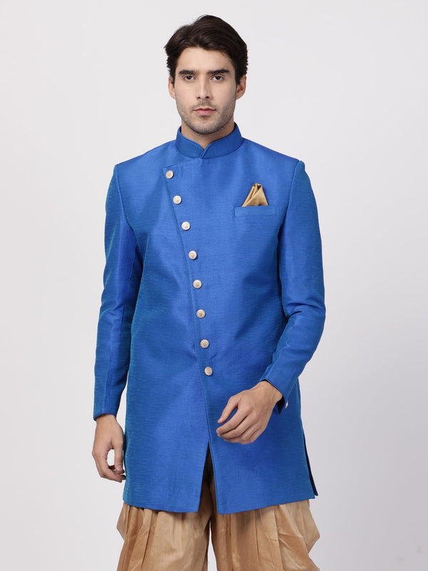 Men's Blue Silk Blend Sherwani Only Top - Vastramay