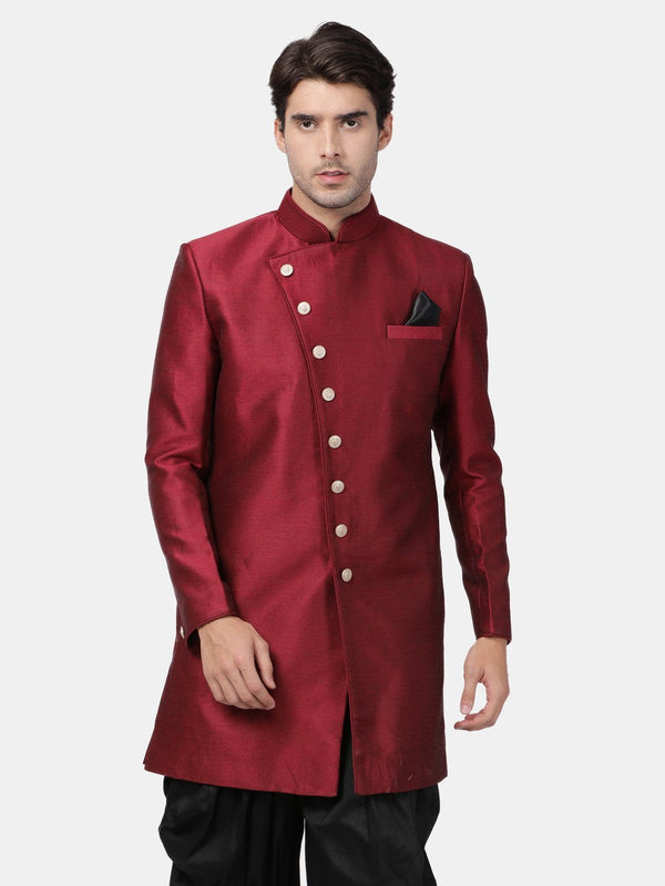 Men's Maroon Silk Blend Sherwani Only Top - Vastramay