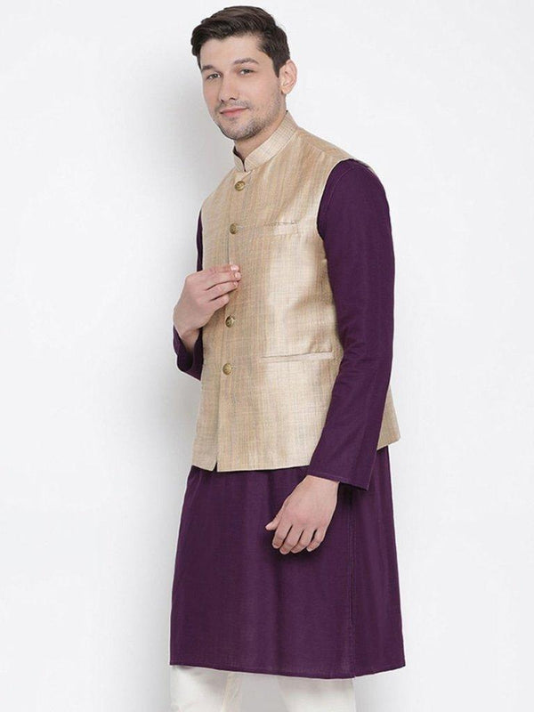 Men's Beige Cotton Blend Ethnic Jacket - Vastramay - Indiakreations
