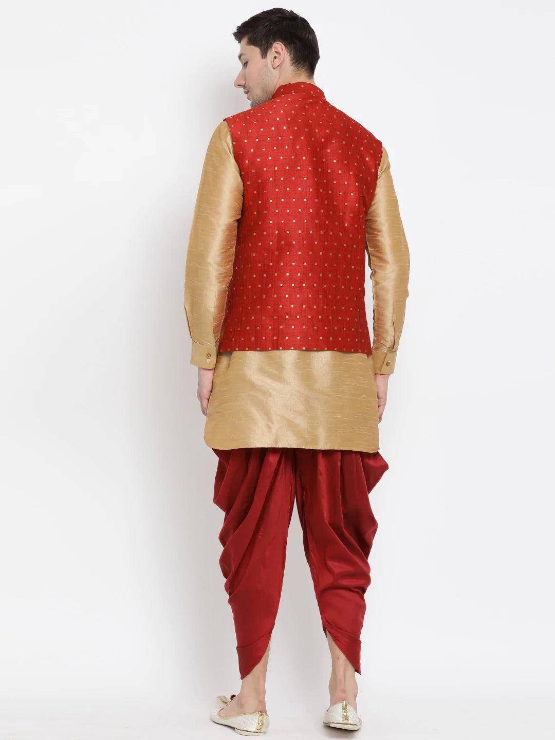 Baap Beta Maroon Ethnic Jacket Kurta And Dhoti Pant Set - Vastramay - Indiakreations