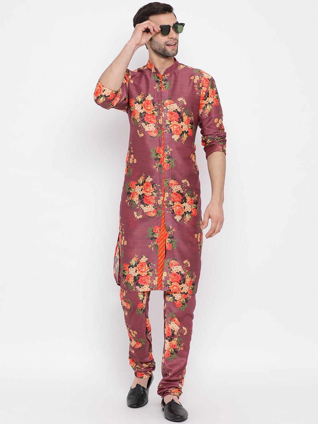 Men's Green Twill Jacket, Printed Kurta and Pyjama Set - Vastramay - Indiakreations