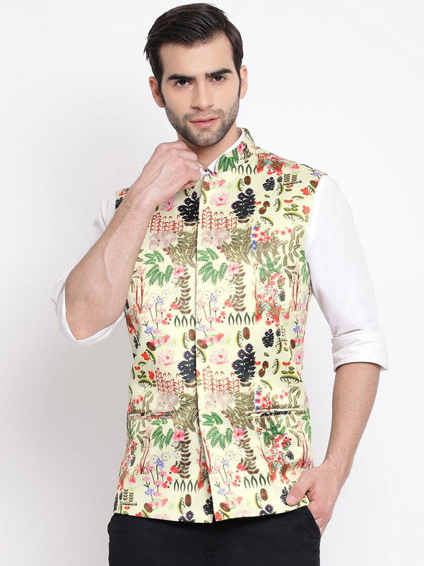 Men's Green Digital Printed Royal Nehru Jacket - Vastramay - Indiakreations