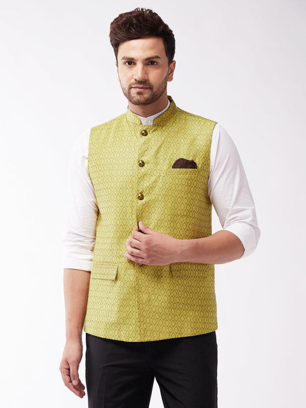 Men's Yellow Silk Blend Nehru Jackets - Vastramay - Indiakreations