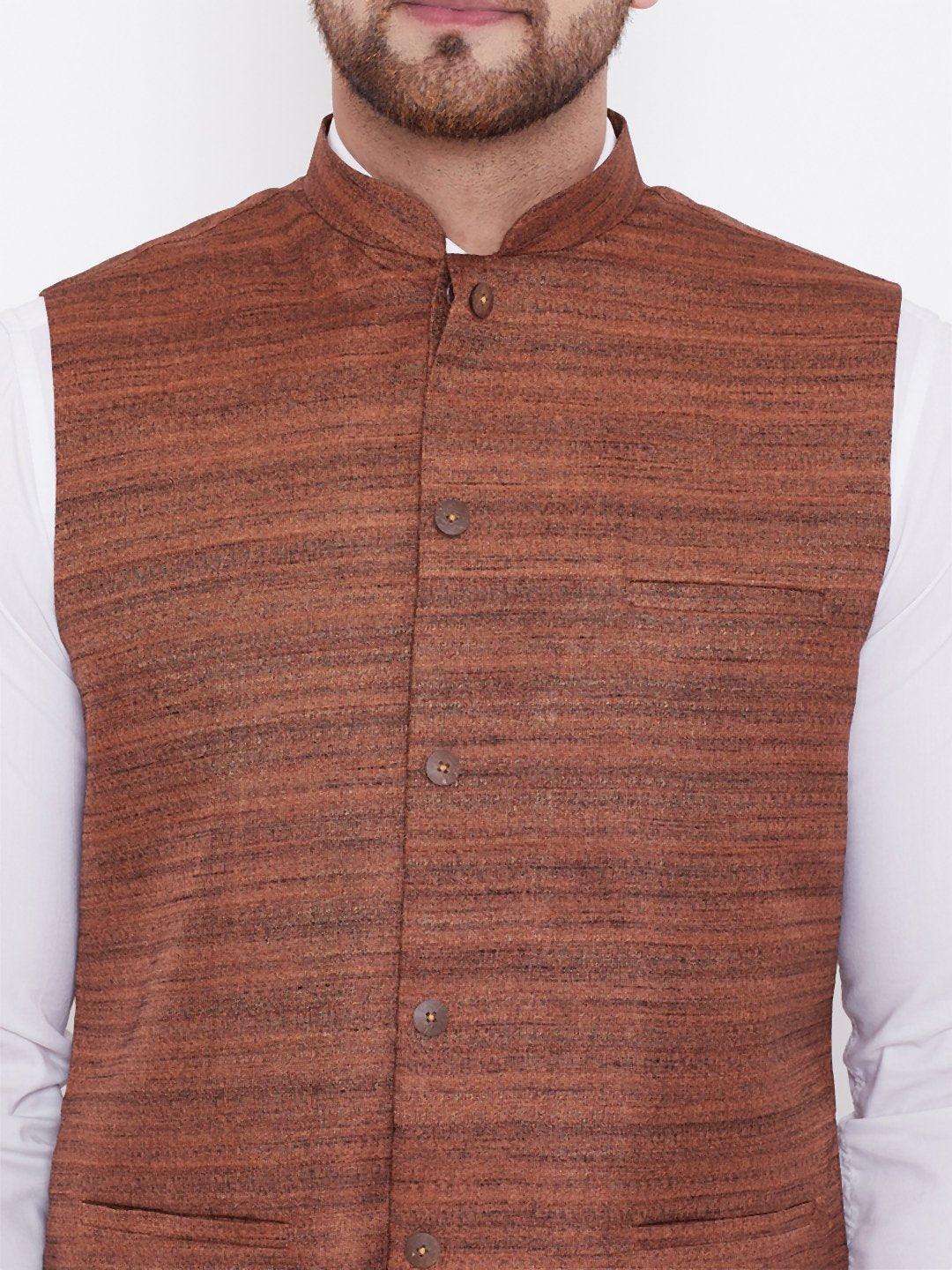 Men's Coffee Brown Silk Blend Nehru Jacket - Vastramay - Indiakreations
