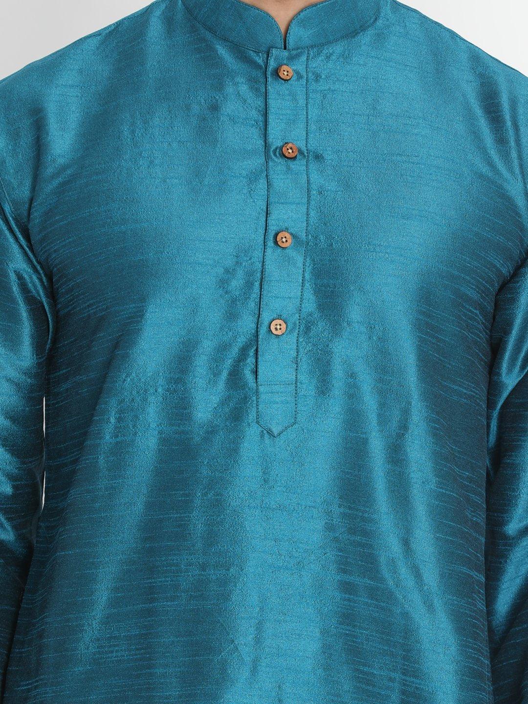 Men's Dark Green Silk Blend Kurta and Pyjama Set - Vastramay - Indiakreations