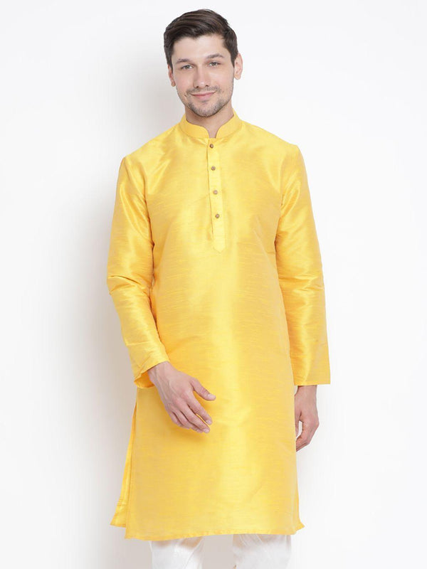 Men's Yellow Silk Blend Kurta - Vastramay - Indiakreations