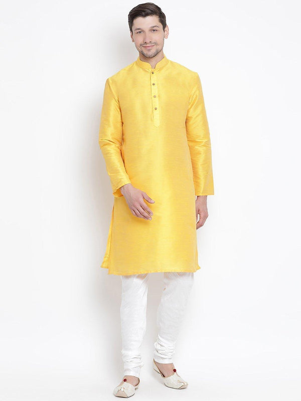 Men's Yellow Silk Blend Kurta and Pyjama Set - Vastramay - Indiakreations