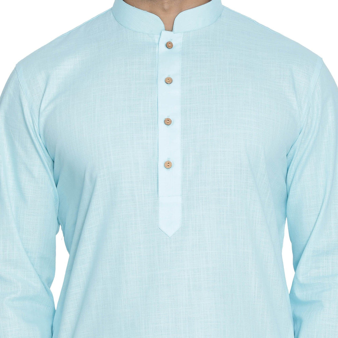 Men's Light Blue Cotton Linen Blend Kurta and Pyjama Set - Vastramay - Indiakreations