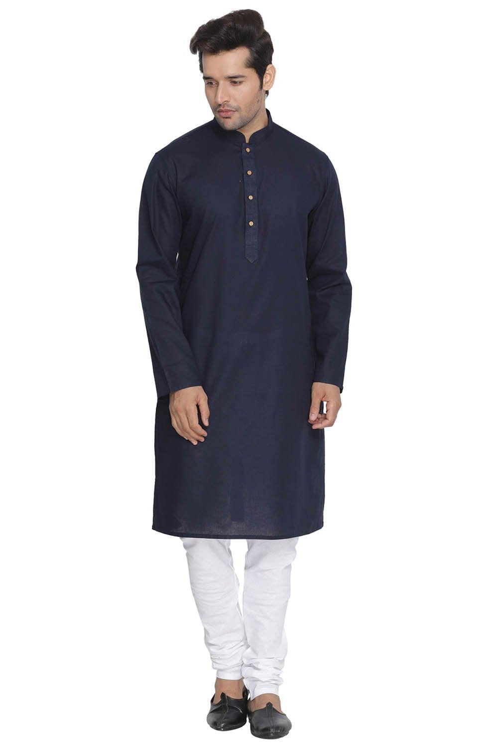 Men's Blue Cotton Linen Blend Kurta and Pyjama Set - Vastramay - Indiakreations