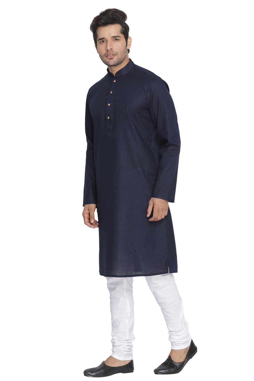 Men's Blue Cotton Linen Blend Kurta and Pyjama Set - Vastramay - Indiakreations