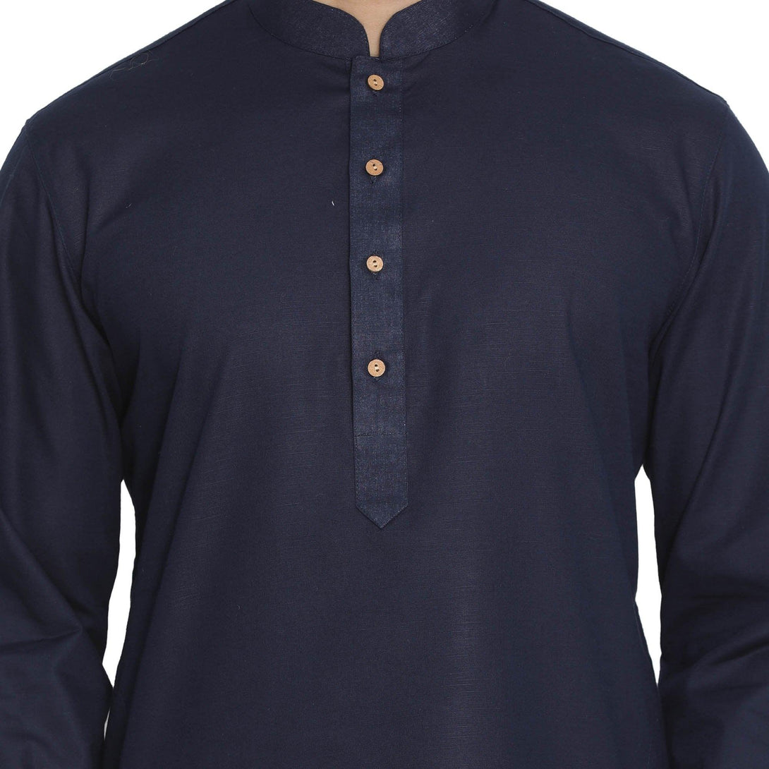 Men's Blue Cotton Linen Blend Kurta and Pyjama Set - Vastramay - Indiakreations