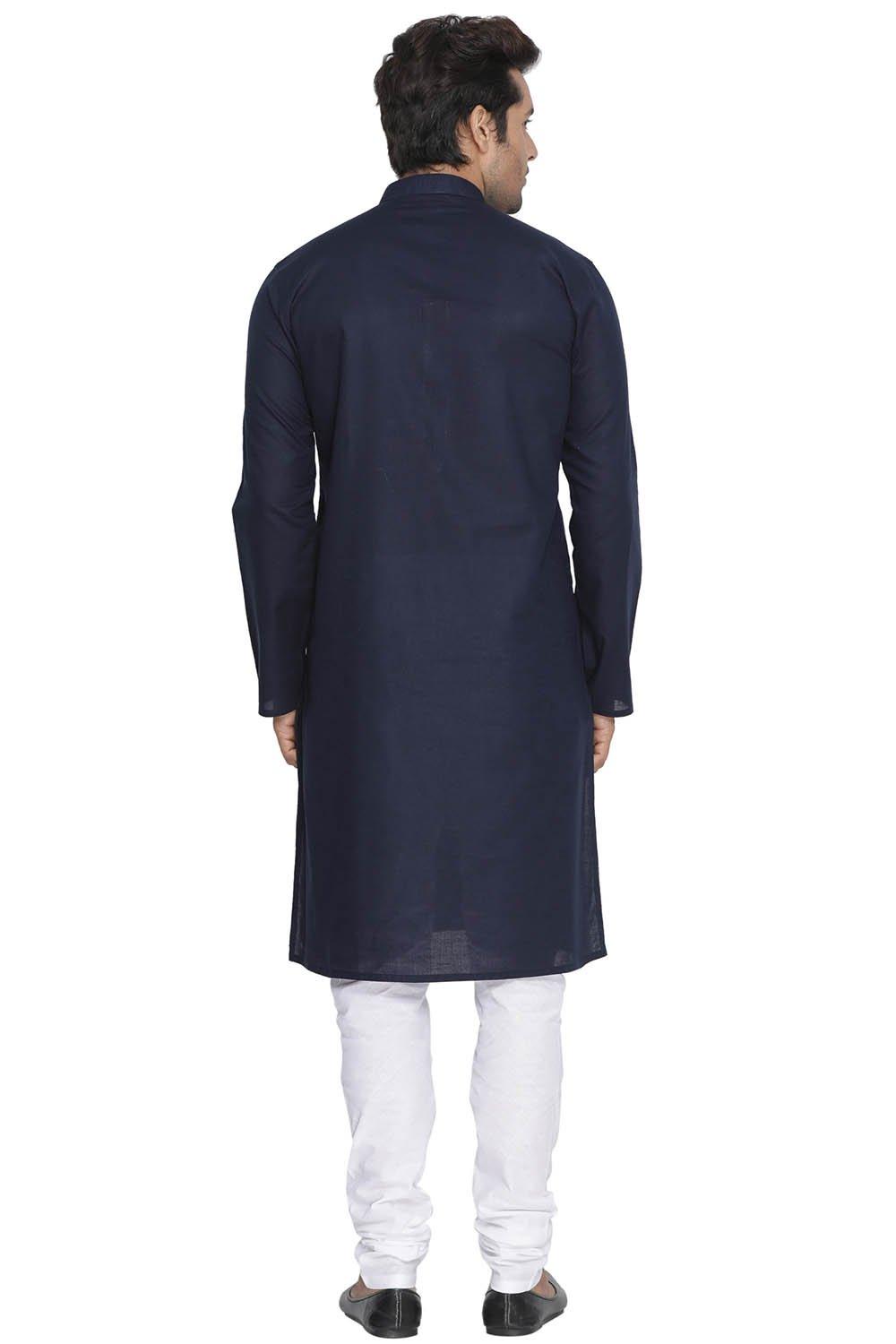 Men's Blue Cotton Linen Blend Kurta and Pyjama Set - Vastramay - Indiakreations