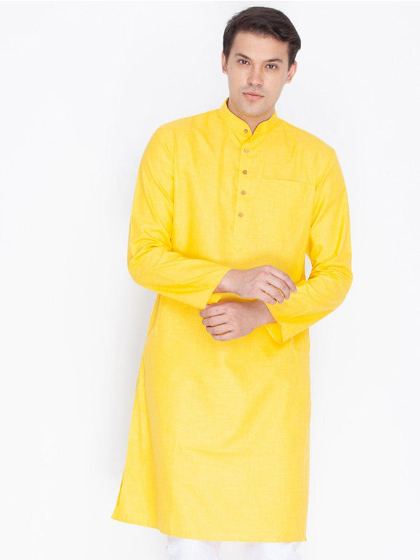 Men's Yellow Linen Kurta - Vastramay - Indiakreations