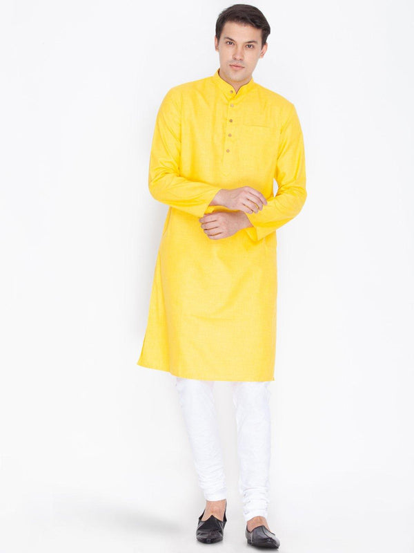 Men's Yellow Linen Kurta and Pyjama Set - Vastramay - Indiakreations