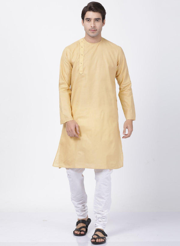 Men's Beige Cotton Blend Kurta - Vastramay - Indiakreations