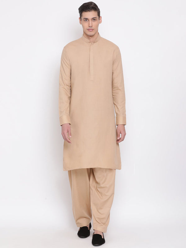 Men's Beige Cotton Blend Kurta and Pyjama Set - Vastramay - Indiakreations