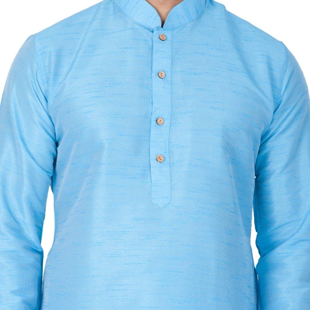 Men's Light Blue Silk Blend Kurta and Pyjama Set - Vastramay - Indiakreations