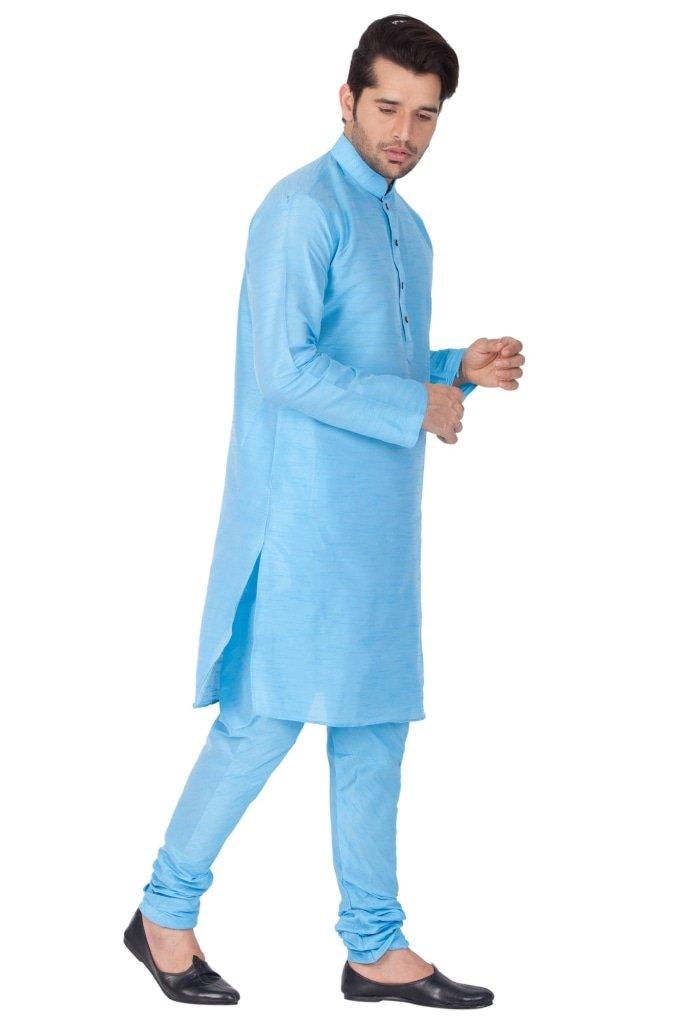 Men's Light Blue Silk Blend Kurta and Pyjama Set - Vastramay - Indiakreations