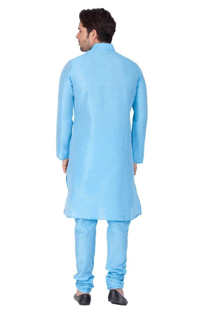 Men's Light Blue Silk Blend Kurta and Pyjama Set - Vastramay - Indiakreations