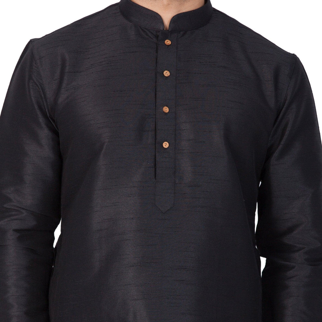 Men's Black Silk Blend Kurta and Pyjama Set - Vastramay - Indiakreations