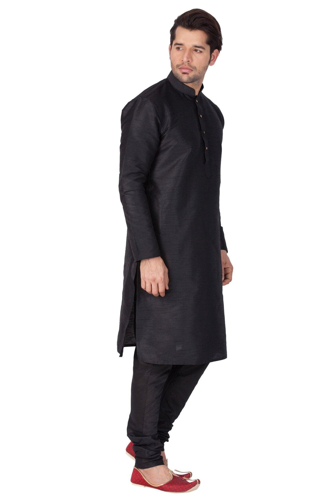 Men's Black Silk Blend Kurta and Pyjama Set - Vastramay - Indiakreations