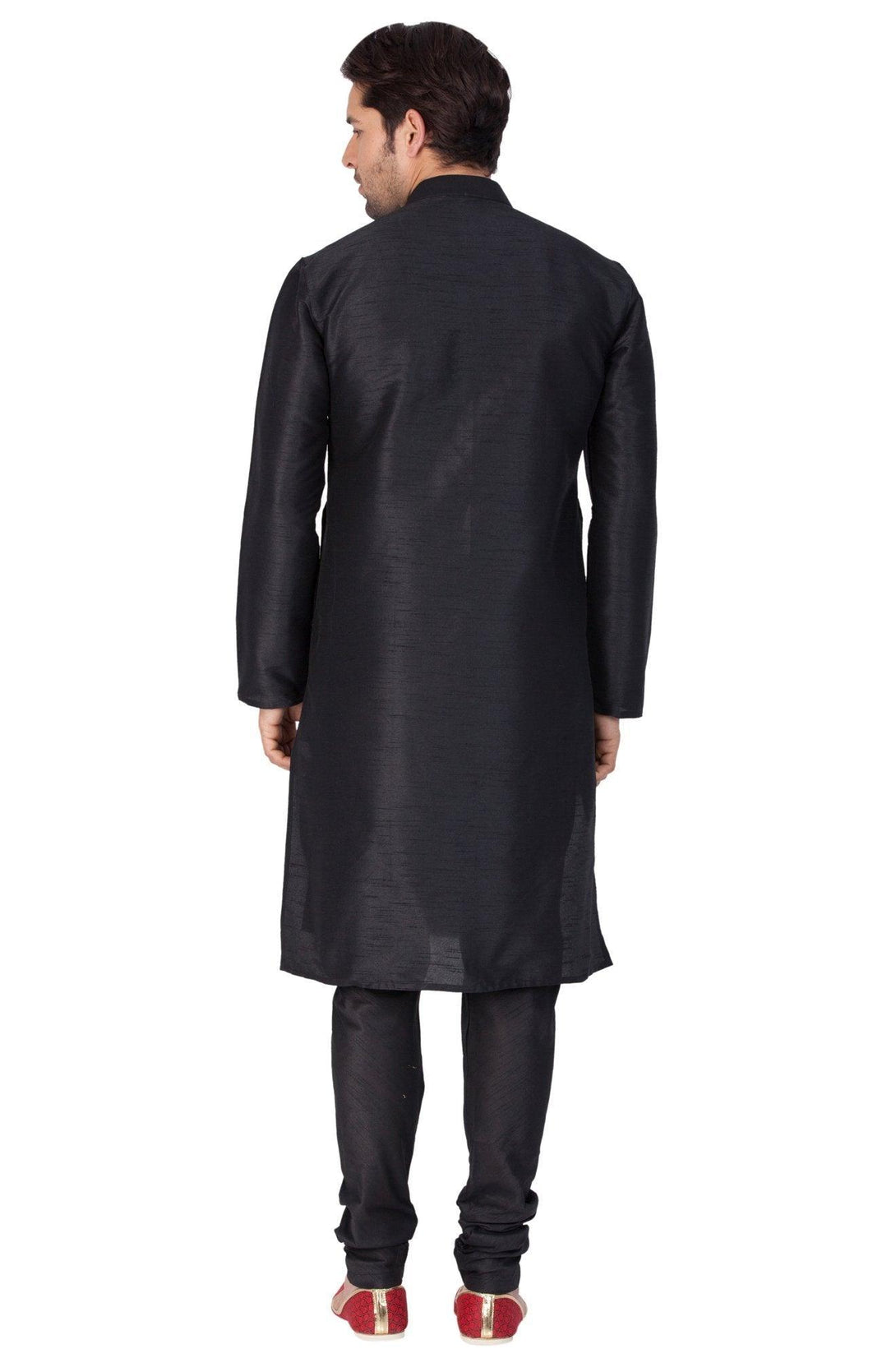 Men's Black Silk Blend Kurta and Pyjama Set - Vastramay - Indiakreations