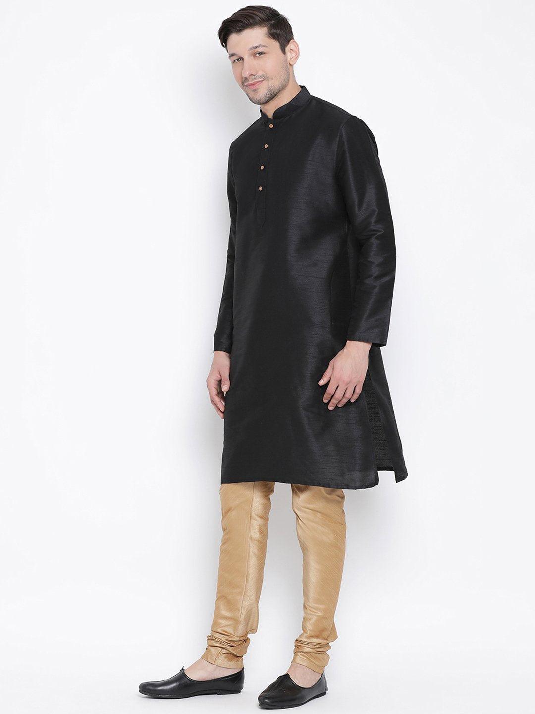Copy of Men's Black Cotton Silk Blend Kurta and Pyjama Set - Vastramay - Indiakreations