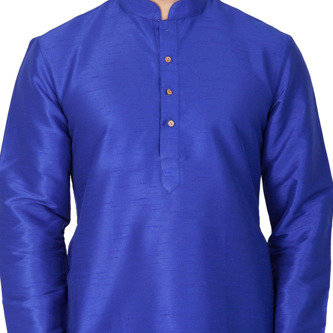 Men's Blue Silk Blend Kurta and Pyjama Set - Vastramay - Indiakreations