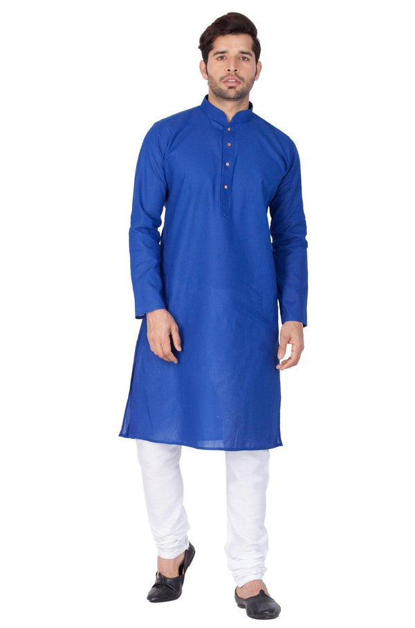 Men's Blue Cotton Linen Blend Kurta and Pyjama Set - Vastramay - Indiakreations