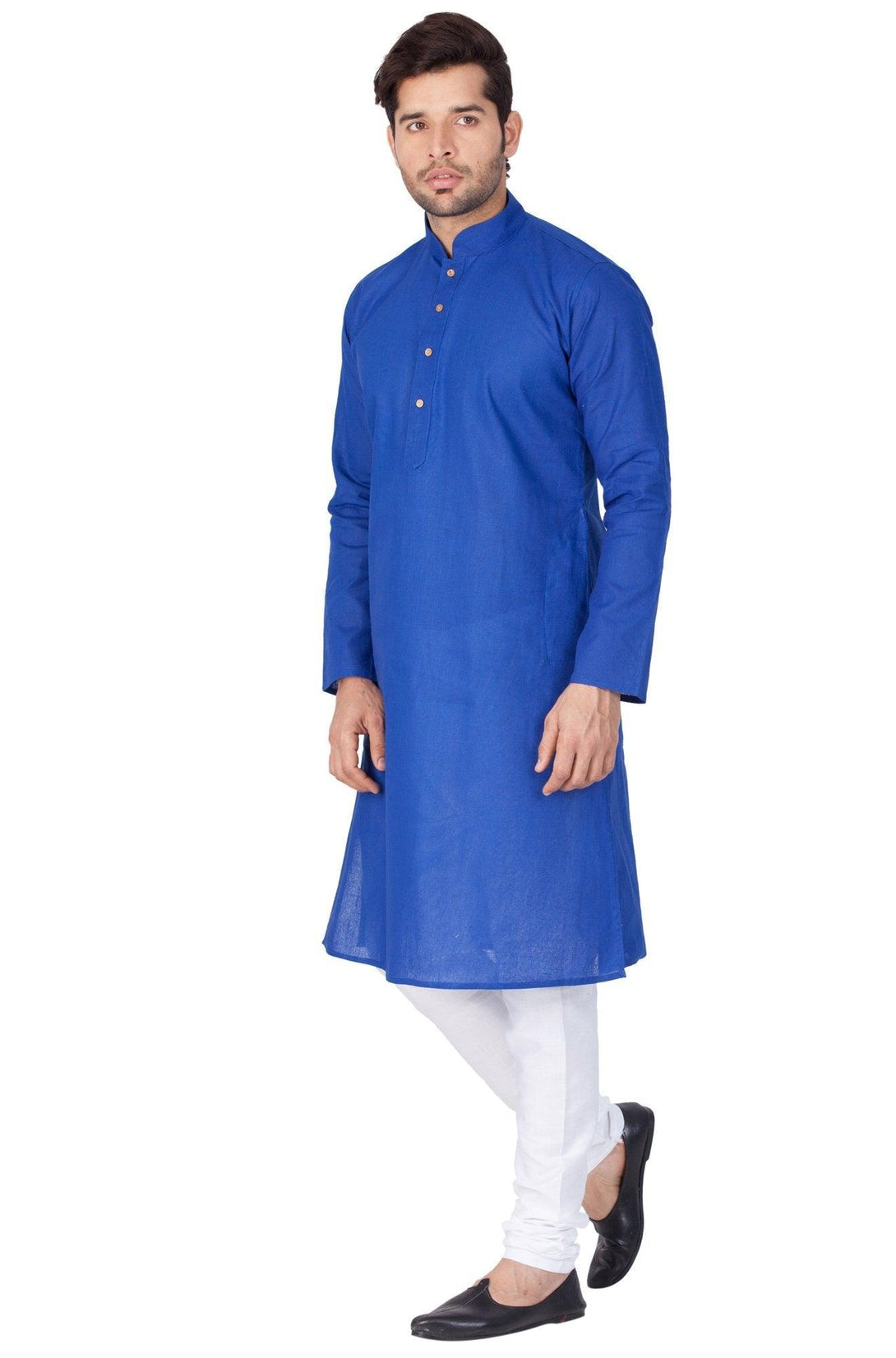 Men's Blue Cotton Linen Blend Kurta and Pyjama Set - Vastramay - Indiakreations