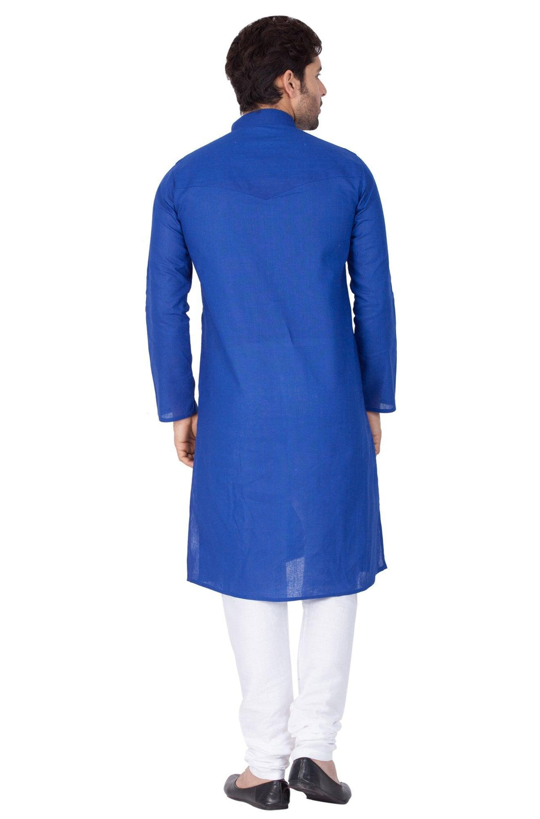 Men's Blue Cotton Linen Blend Kurta and Pyjama Set - Vastramay - Indiakreations