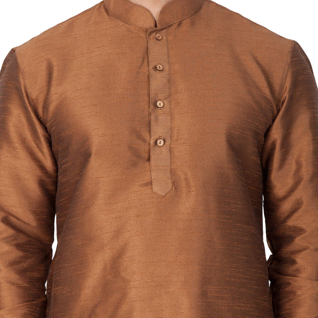 Men's Brown Silk Blend Kurta and Pyjama Set - Vastramay - Indiakreations