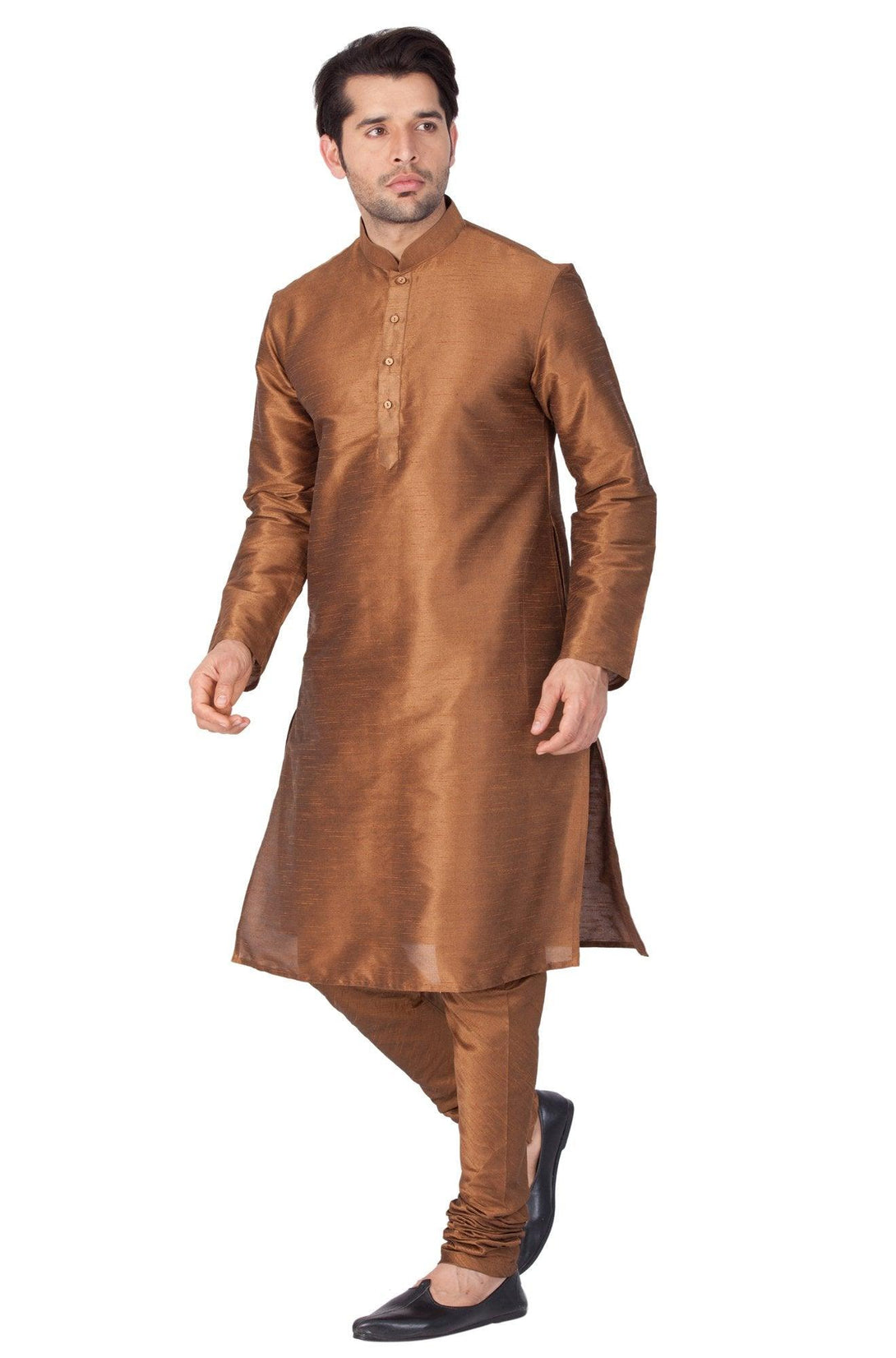 Men's Brown Silk Blend Kurta and Pyjama Set - Vastramay - Indiakreations