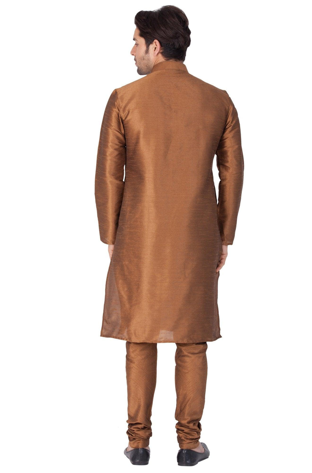 Men's Brown Silk Blend Kurta and Pyjama Set - Vastramay - Indiakreations